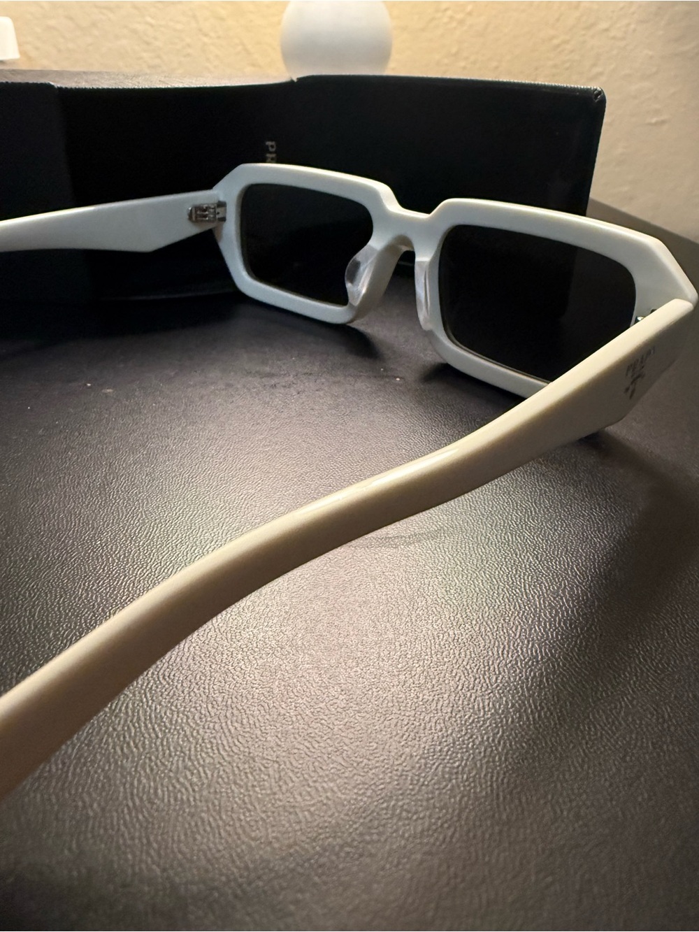 Prada White Rectangular Sunglasses with Dark Lenses - Picture 5 of 6